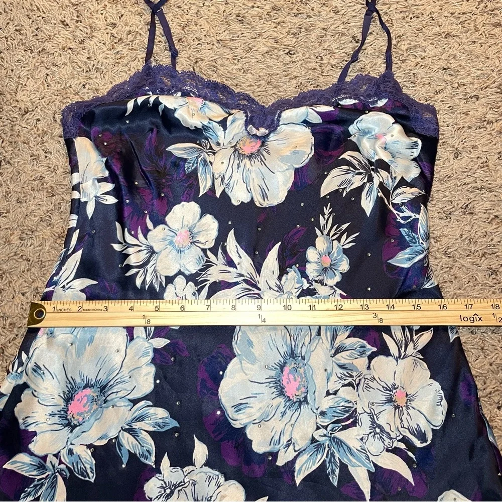 Y2K Victoria Secret Purple Floral Rhinestone Slip‎ Dress Size Medium